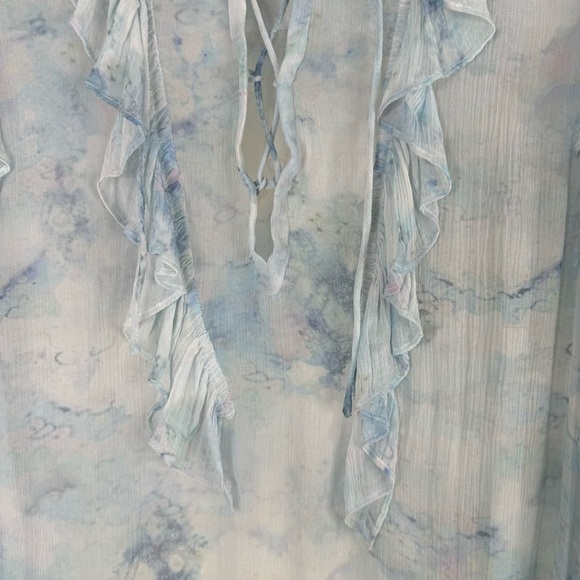 IRO Cruis Light Blue Chiffon Ruffle Blouse Lace-Up Sheer — Size US 2 / FR 34 - Picture 5 of 14